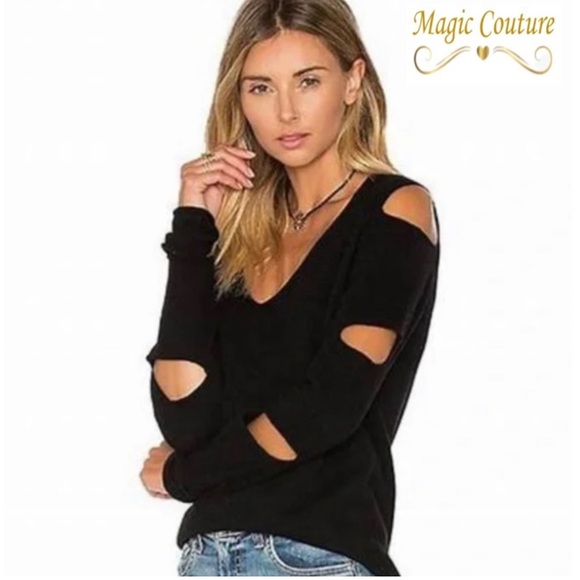 Skull Cashmere• Tyrone Cutout Slit Sleeve Sweater in Black silver - Picture 11 of 13
